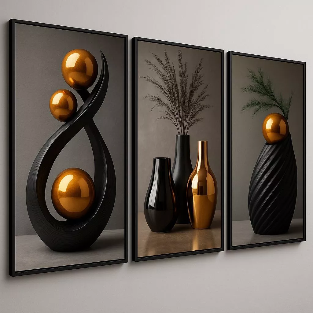 Quadro Decorativo 3 Peças Abstrato Geométrico Moderno Estilo Zen Decoração Sala Quarto Escritório