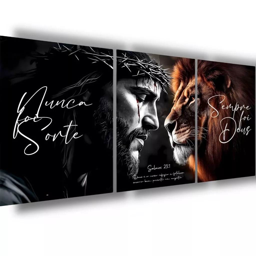 Quadro Decorativo Salmo 23:1 Arte Jesus Leão de Judá Religioso Nunca Foi Sorte Sempre Foi Deus