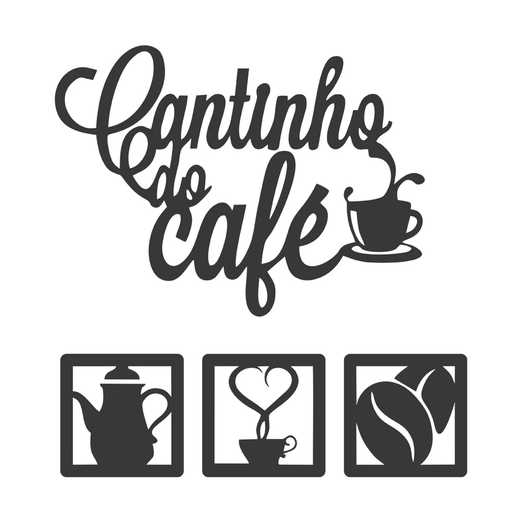 Kit Cantinho do Café 4 Peças para Decoração de Cozinha em Mdf Preto Fosco com Fita Dupla Face 3M