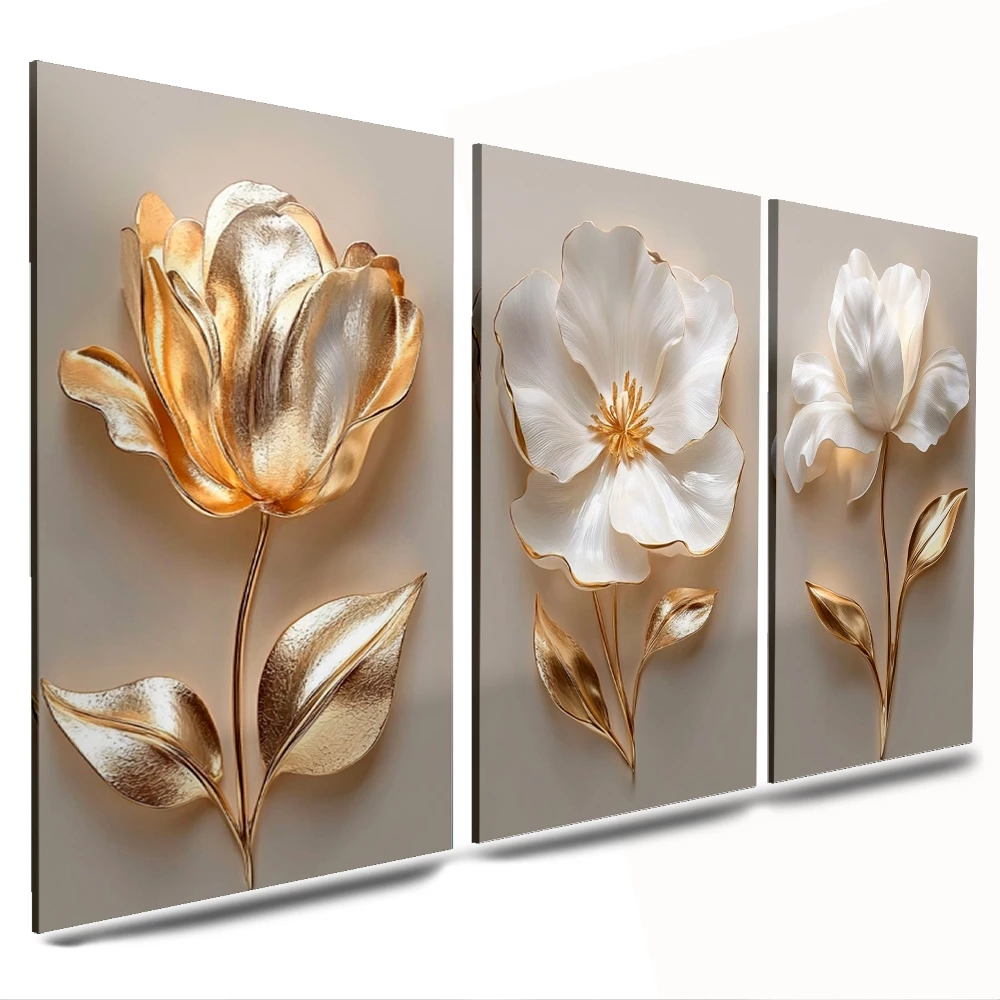quadro grande para sala cozinha decorativo flor flores top dourado branca