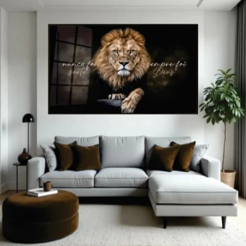 Quadro Decorativo 50x30  Leão De Judá Nunca Foi Sorte Sempre Foi Deus Mosaico Sala Quarto Escritório