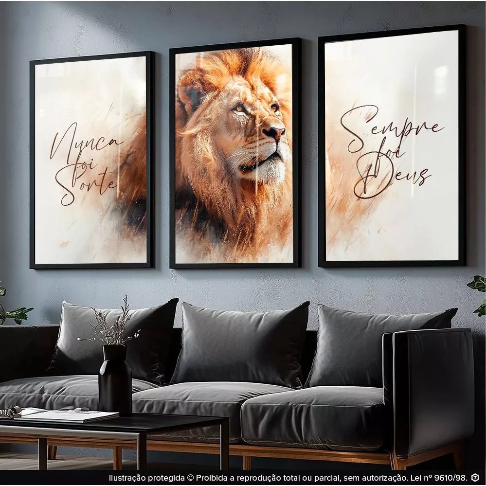 Quadros Decorativos Grande Sala Quarto Leao Nunca Foi Sorte Sempre Foi Deus 122x60 4k
