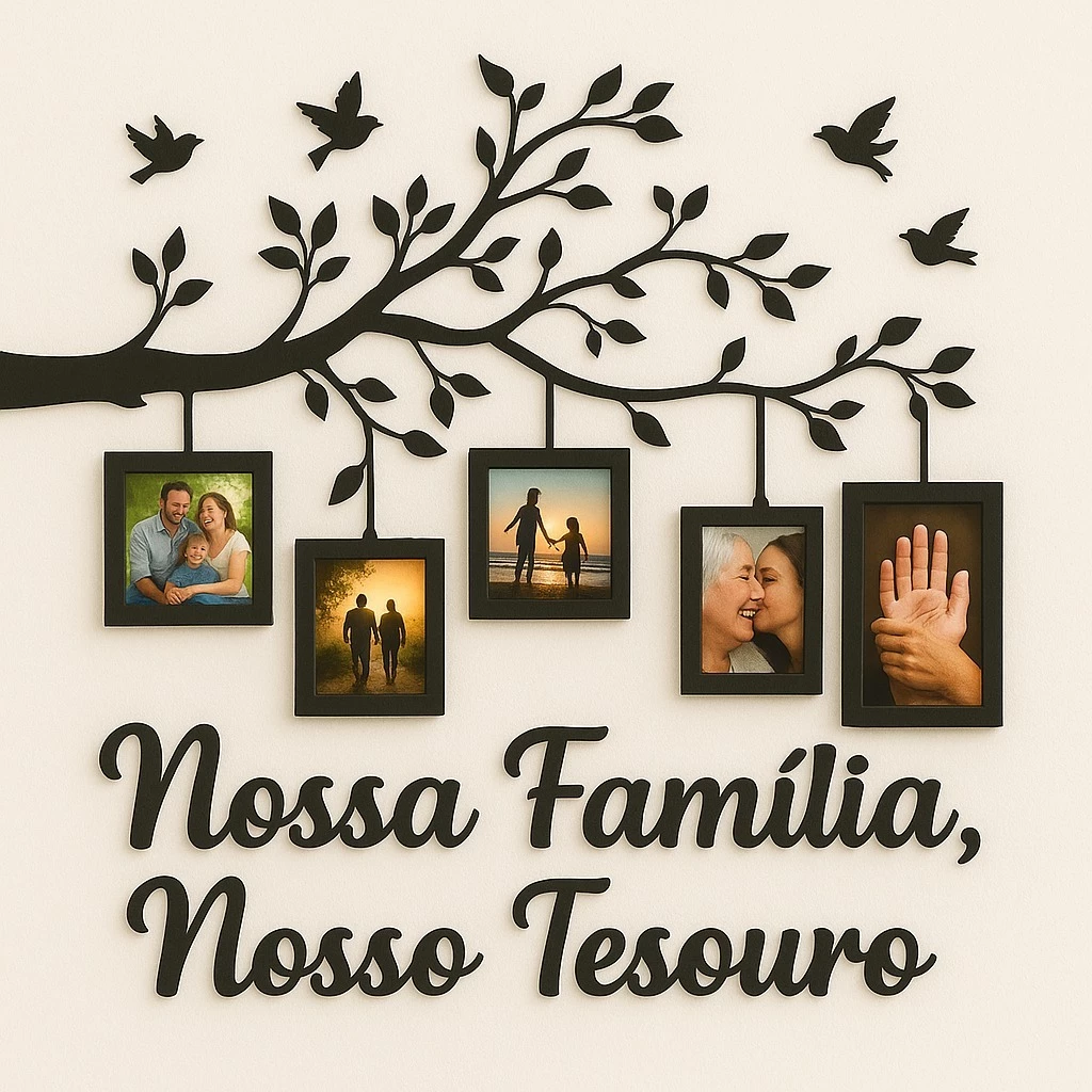 Quadro Decorativo em MDF 10x15– Árvore com Molduras para Fotos de Família