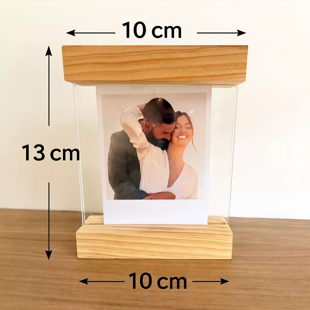 Porta Retrato com Base Madeira e Vidro Duplo Personalizado Presente Romântico Decorativo