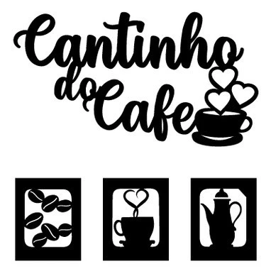 Kit Cantinho Do Café Mdf Preto  30x30cm