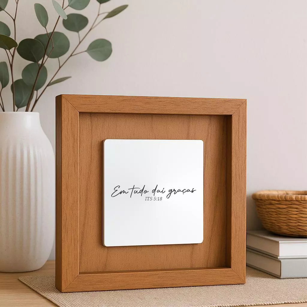 Quadro Decorativo Quadrado com Placa de Espelho Gravado com Frase Para Sala