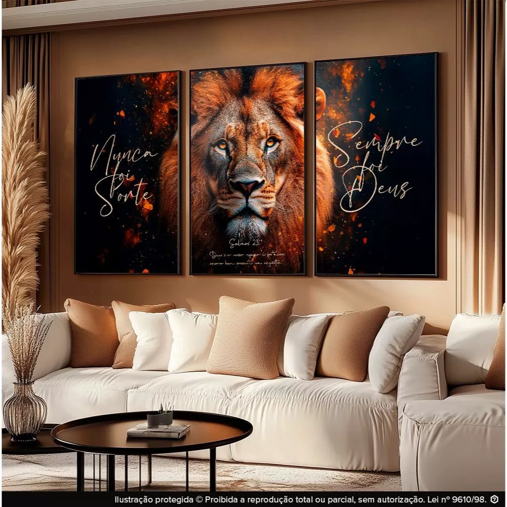 Quadro Decorativo Arte Religioso Leão De Judá Fé Bíblico Sempre  Foi Deus 122x60