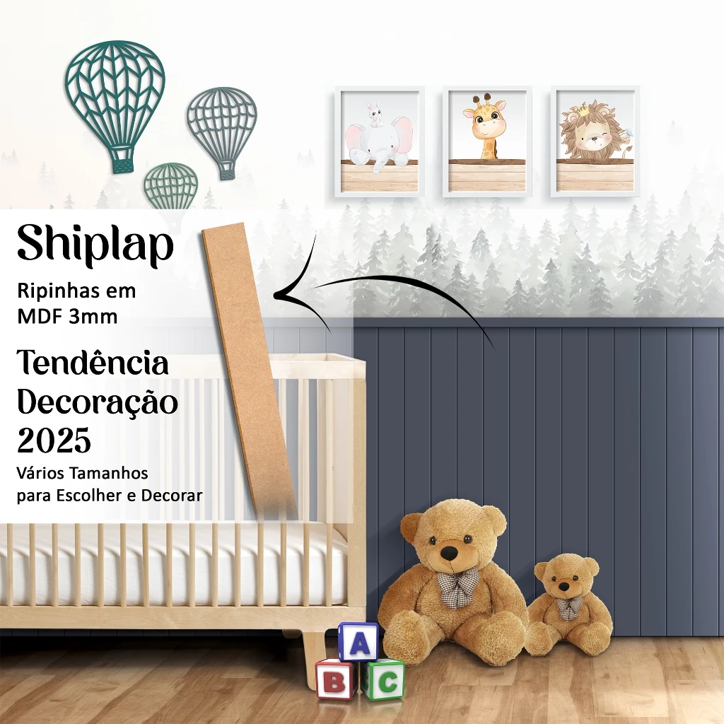 Kit 15 Ripas Ripado Decorativo Shiplap retangular em MDF Cru 3mm - Ripinhas Tendência 2025