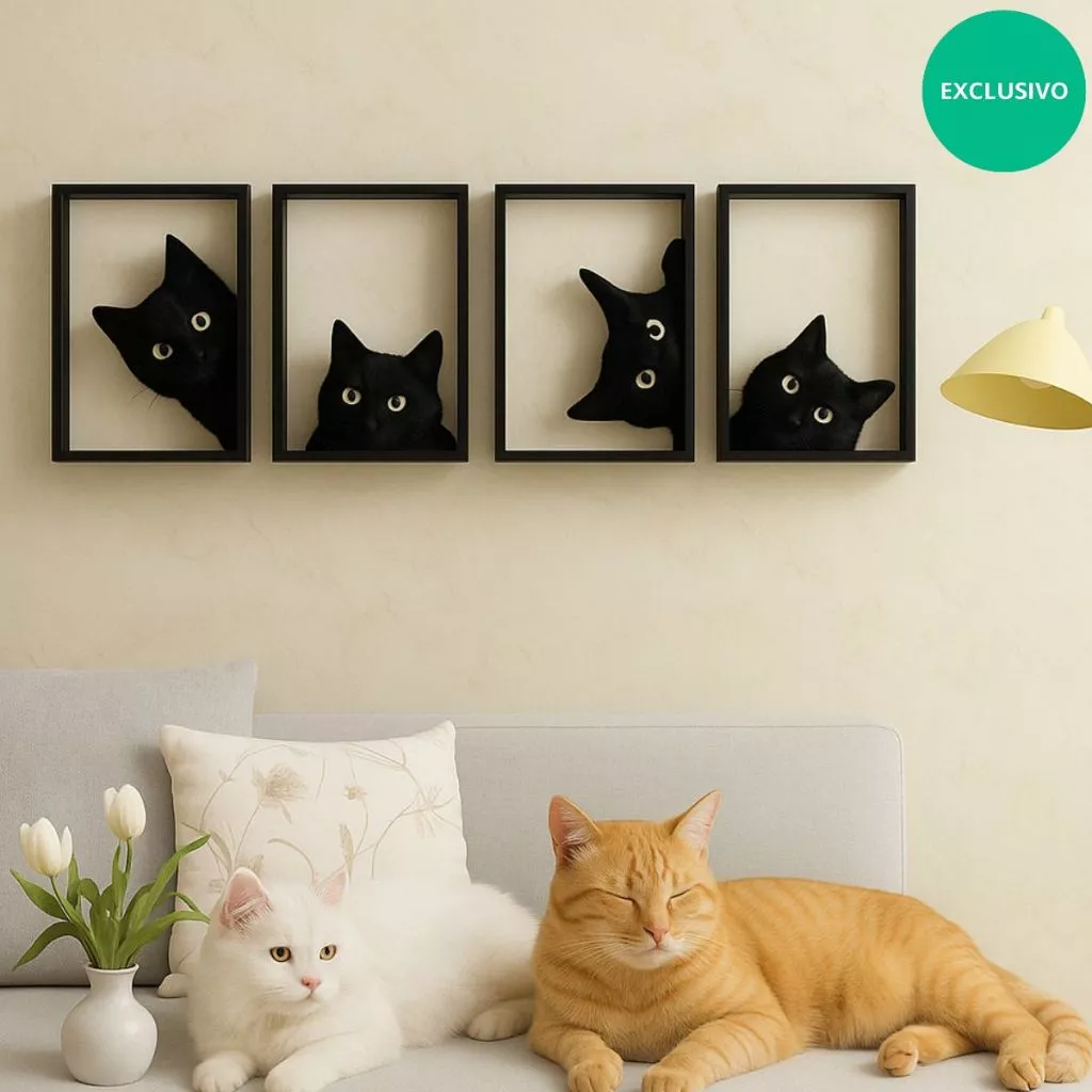 kit 4 quadro gato Decorativo parede mdf